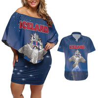 Personalized Iceland Couples Matching Off Shoulder Short Dress and Hawaiian Shirt The Gyrfalcon With Symbol - Wonder Print Shop
