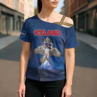 Personalized Iceland Cross Shoulder Shirt The Gyrfalcon With Symbol - Wonder Print Shop