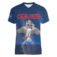 Personalized Iceland Women V-Neck T-Shirt The Gyrfalcon With Symbol - Wonder Print Shop