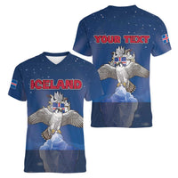 Personalized Iceland Women V-Neck T-Shirt The Gyrfalcon With Symbol - Wonder Print Shop