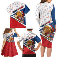 Czech Republic Christmas Family Matching Long Sleeve Bodycon Dress and Hawaiian Shirt The Lion With Coat Of Arms - Wonder Print Shop