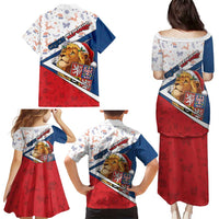 Czech Republic Christmas Family Matching Puletasi and Hawaiian Shirt The Lion With Coat Of Arms - Wonder Print Shop