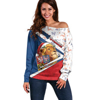 Czech Republic Christmas Off Shoulder Sweater The Lion With Coat Of Arms - Wonder Print Shop