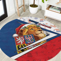 Czech Republic Christmas Round Carpet The Lion With Coat Of Arms - Wonder Print Shop