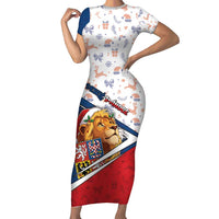 Czech Republic Christmas Short Sleeve Bodycon Dress The Lion With Coat Of Arms - Wonder Print Shop