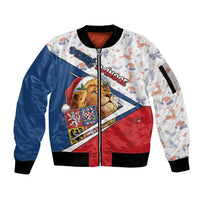 Czech Republic Christmas Sleeve Zip Bomber Jacket The Lion With Coat Of Arms - Wonder Print Shop