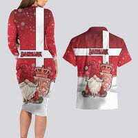 Denmark Christmas Couples Matching Long Sleeve Bodycon Dress and Hawaiian Shirt Nisse Glaedelig Jul - Wonder Print Shop