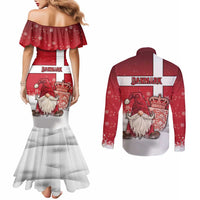 Denmark Christmas Couples Matching Mermaid Dress and Long Sleeve Button Shirt Nisse Glaedelig Jul - Wonder Print Shop