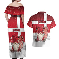 Denmark Christmas Couples Matching Off Shoulder Maxi Dress and Hawaiian Shirt Nisse Glaedelig Jul - Wonder Print Shop