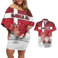 Denmark Christmas Couples Matching Off Shoulder Short Dress and Hawaiian Shirt Nisse Glaedelig Jul - Wonder Print Shop