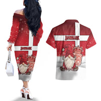 Denmark Christmas Couples Matching Off The Shoulder Long Sleeve Dress and Hawaiian Shirt Nisse Glaedelig Jul - Wonder Print Shop
