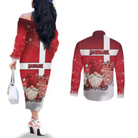 Denmark Christmas Couples Matching Off The Shoulder Long Sleeve Dress and Long Sleeve Button Shirt Nisse Glaedelig Jul - Wonder Print Shop