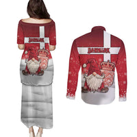 Denmark Christmas Couples Matching Puletasi and Long Sleeve Button Shirt Nisse Glaedelig Jul - Wonder Print Shop