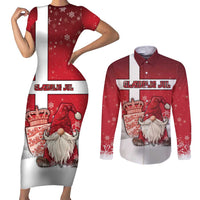 Denmark Christmas Couples Matching Short Sleeve Bodycon Dress and Long Sleeve Button Shirt Nisse Glaedelig Jul - Wonder Print Shop