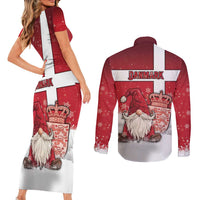 Denmark Christmas Couples Matching Short Sleeve Bodycon Dress and Long Sleeve Button Shirt Nisse Glaedelig Jul - Wonder Print Shop