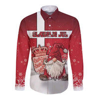 Denmark Christmas Long Sleeve Button Shirt Nisse Glaedelig Jul - Wonder Print Shop
