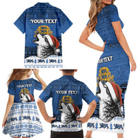 Personalized Estonia Christmas Family Matching Short Sleeve Bodycon Dress and Hawaiian Shirt Haid Joule - Wonder Print Shop