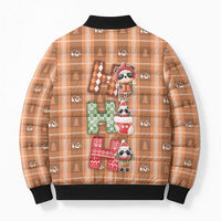Panda Christmas Bomber Puffer Jacket Ho Ho Ho Caramel Pattern - Wonder Print Shop