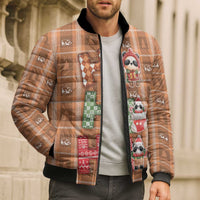 Panda Christmas Bomber Puffer Jacket Ho Ho Ho Caramel Pattern - Wonder Print Shop