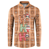 Panda Christmas Button Sweatshirt Ho Ho Ho Caramel Pattern - Wonder Print Shop