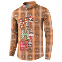 Panda Christmas Button Sweatshirt Ho Ho Ho Caramel Pattern - Wonder Print Shop