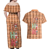 Panda Christmas Couples Matching Off Shoulder Maxi Dress and Hawaiian Shirt Ho Ho Ho Caramel Pattern - Wonder Print Shop