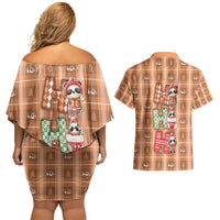 Panda Christmas Couples Matching Off Shoulder Short Dress and Hawaiian Shirt Ho Ho Ho Caramel Pattern - Wonder Print Shop