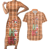 Panda Christmas Couples Matching Short Sleeve Bodycon Dress and Hawaiian Shirt Ho Ho Ho Caramel Pattern - Wonder Print Shop