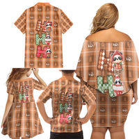 Panda Christmas Family Matching Off Shoulder Short Dress and Hawaiian Shirt Ho Ho Ho Caramel Pattern - Wonder Print Shop