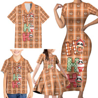 Panda Christmas Family Matching Short Sleeve Bodycon Dress and Hawaiian Shirt Ho Ho Ho Caramel Pattern - Wonder Print Shop