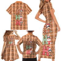 Panda Christmas Family Matching Short Sleeve Bodycon Dress and Hawaiian Shirt Ho Ho Ho Caramel Pattern - Wonder Print Shop