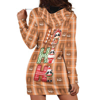 Panda Christmas Hoodie Dress Ho Ho Ho Caramel Pattern - Wonder Print Shop