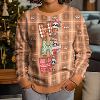 Panda Christmas Kid Ugly Christmas Sweater Ho Ho Ho Caramel Pattern - Wonder Print Shop