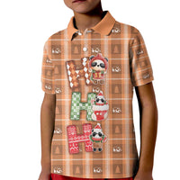 Panda Christmas Kid Polo Shirt Ho Ho Ho Caramel Pattern - Wonder Print Shop