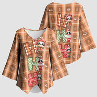 Panda Christmas Kimono Sleeve Blouse Ho Ho Ho Caramel Pattern - Wonder Print Shop