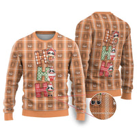 Panda Christmas Ugly Christmas Sweater Ho Ho Ho Caramel Pattern - Wonder Print Shop