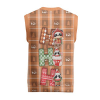 Panda Christmas Knitted V-Neck Vest Ho Ho Ho Caramel Pattern - Wonder Print Shop