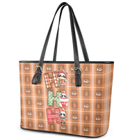 Panda Christmas Leather Tote Bag Ho Ho Ho Caramel Pattern - Wonder Print Shop