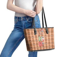 Panda Christmas Leather Tote Bag Ho Ho Ho Caramel Pattern - Wonder Print Shop