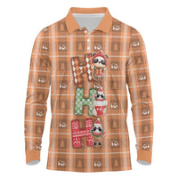 Panda Christmas Long Sleeve Polo Shirt Ho Ho Ho Caramel Pattern - Wonder Print Shop