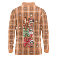 Panda Christmas Long Sleeve Polo Shirt Ho Ho Ho Caramel Pattern - Wonder Print Shop