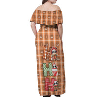 Panda Christmas Off Shoulder Maxi Dress Ho Ho Ho Caramel Pattern - Wonder Print Shop