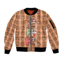Panda Christmas Sleeve Zip Bomber Jacket Ho Ho Ho Caramel Pattern - Wonder Print Shop