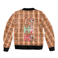 Panda Christmas Sleeve Zip Bomber Jacket Ho Ho Ho Caramel Pattern - Wonder Print Shop