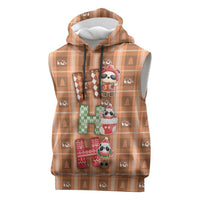 Panda Christmas Sleeveless Hoodie Ho Ho Ho Caramel Pattern - Wonder Print Shop