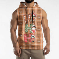 Panda Christmas Sleeveless Hoodie Ho Ho Ho Caramel Pattern - Wonder Print Shop