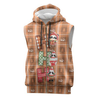 Panda Christmas Sleeveless Zip Hoodie Ho Ho Ho Caramel Pattern - Wonder Print Shop