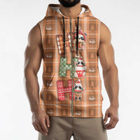 Panda Christmas Sleeveless Zip Hoodie Ho Ho Ho Caramel Pattern - Wonder Print Shop