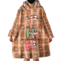 Panda Christmas Wearable Blanket Hoodie Ho Ho Ho Caramel Pattern - Wonder Print Shop