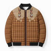 Western Yoke Bomber Puffer Jacket Rein Beer Christmas Houndstooth Patterns - Wonder Print Shop